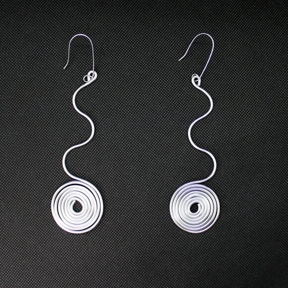 Extra long oversized spiral big swirl wire earrings Handcrafted in Canada - Picture 8 of 9